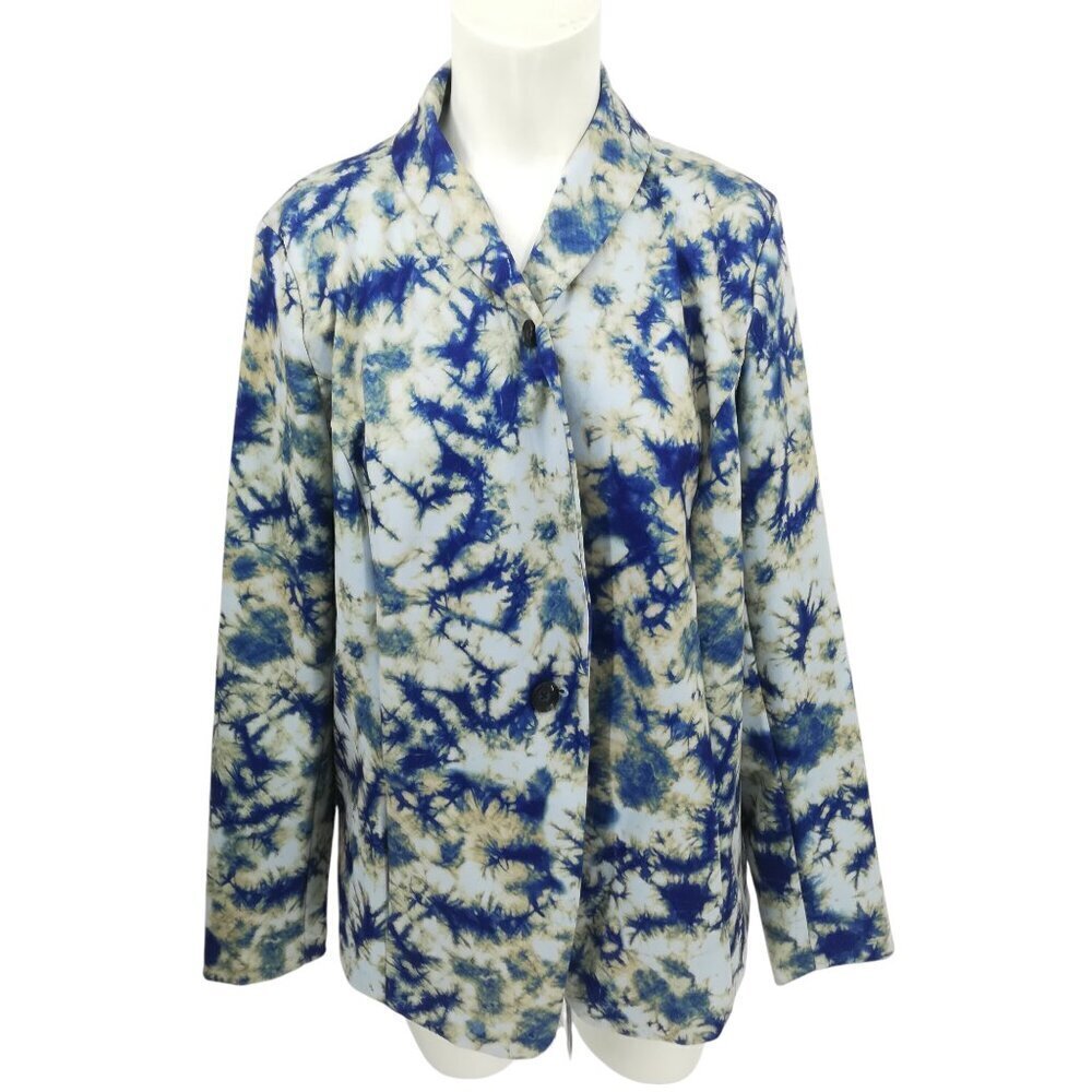 Logo Lori Goldstein Tie Dye Ponte Knit Long Sleeve Blazer Size M Blue Beige